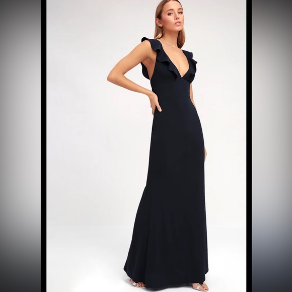 Lulus Perfect Opportunity Navy Blue Maxi Dress Size Small - Picture 1 of 16